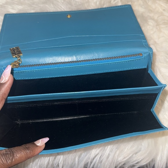 Yves Saint Laurent Long Wallet Vivid Color Turquoise Blue Leather EUC - Picture 8 of 14